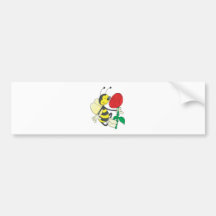 cute happy bee smelling rose bumper stickers