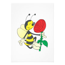 cute happy bee smelling rose personalized invitation