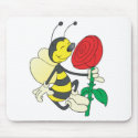 cute happy bee smelling rose mousepads