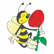 cute happy bee smelling rose photo cut outs