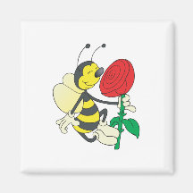cute happy bee smelling rose refrigerator magnets