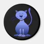 Cute Happy Blue Smiling Cat on Black Magnet