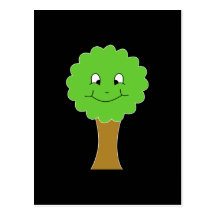 Cute Happy Green Tree. On black. Postcard