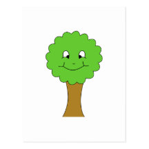 Cute Happy Green Tree. On white. Postcards