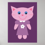 Cute happy kitten cartoon character purple poster posters