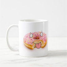 Cute happy pink doughnut character mug