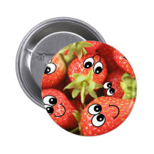 Cute Happy Strawberries Pinback Buttons