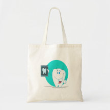 cute happy tooth character with clean xray bag