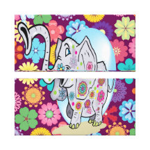 Cute Hippie Elephant with Colorful Flowers Canvas Prints