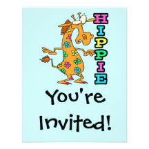 cute hippie flowers giraffe cartoon character personalized invitations