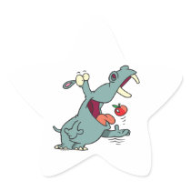 cute hippo eating apple cartoon sticker