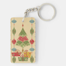 Cute Holiday Christmas Tree Ornaments Presents Rectangular Acrylic Keychains