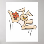 cute hopping bunny with flower posters