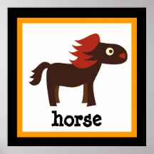 Cute Horse Safari Animals Baby Kids Poster