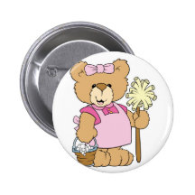 Cute House Cleaning Bear Pinback Buttons