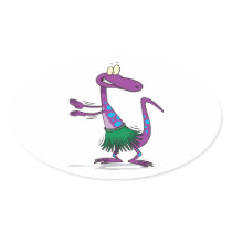 cute hula dancing gecko lizard cartoon oval stickers