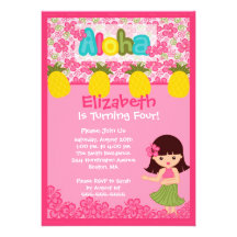 CUTE Hula Girl PInk Birthday Invitation