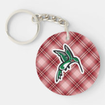 Cute Hummingbird; Red Plaid Keychain