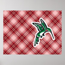 Cute Hummingbird; Red Plaid Poster