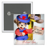 Cute I Love You Vintage Valentine Mail Puppy Dog Button