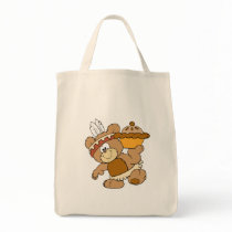 cute indian thanksgiving bear with pie tote bags