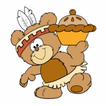 cute indian thanksgiving bear with pie acrylic cut out