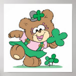 cute irish st paddy girl teddy bear design posters