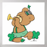 cute irish st paddy teddy bear playing irish horn posters