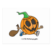 cute jack-o-lantern pumpkin cartoon character postcard