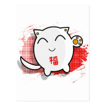 cute Japanese lucky cat design white/red Post Card