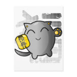 cute Japanese lucky cat - silver postcards