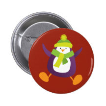 Cute Jumping Purple Penguin Button / Pin Badge