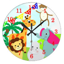 Cute Jungle Animals Kids Clock