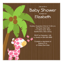 Cute Jungle Giraffe Girl Baby Shower Invitations