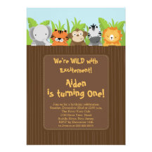 Cute Jungle Safari Zoo Animals Kids Birthday Custom Invites