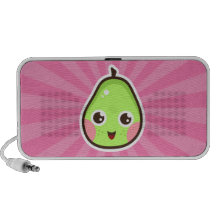Cute kawaii pear on pink sunburst doodle speakers