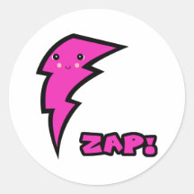 Cute Kawaii Pink and Black Zap Lighting Bolt Round Sticker