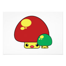 cute kawaii toadstool mushrooms red green invites