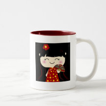 Cute Kawaii Traditional Chinese Girl Squeable Coffee Mugs