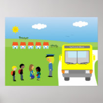 Cute Kids Waiting To Get On School Bus Poster