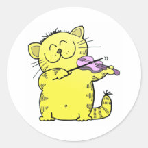 Cute Kitten Violinist Round Stickers