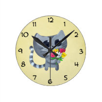 Cute Kitty Cat and flowers wall clocks