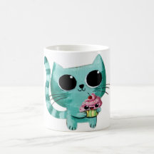 Cute Kitty Cat with Kawaii Cupcake Coffee Mugs