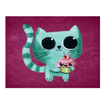 Cute Kitty Cat with Kawaii Cupcake postcards