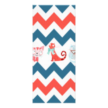 Cute Kitty Cats Blue Coral Chevron Stripes Pattern Invite