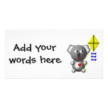 Cute Koala flying a kite photo cards