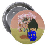 Cute kokeshi Doll with cherry blossom tree Buttons