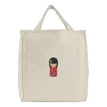 Cute Kokeshi Red dress doll Embroidery Bag