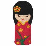 Cute Kokeshi Red dress doll Embroidery Long sleeve embroidered shirts