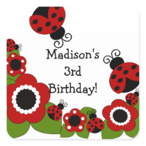 Cute Ladybug Birthday Square Sticker!